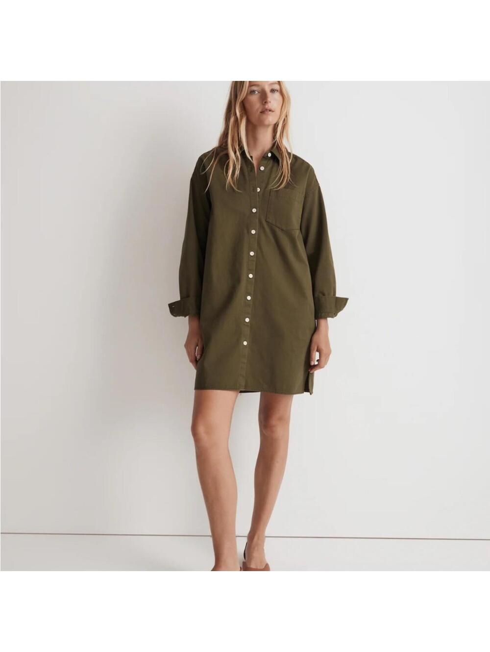 Madewell Army Green Button-Up Dress